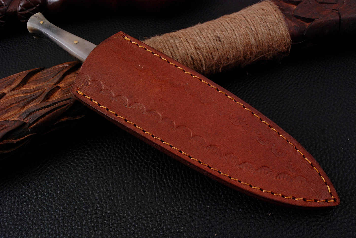 Custom Hand Forged Damascus Steel Double Edge Dagger Camel Bone Handle