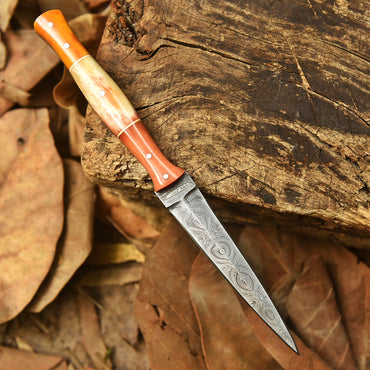 Traditional Hand Forged Damascus Steel Double Edge Dagger Camel Bone Handle