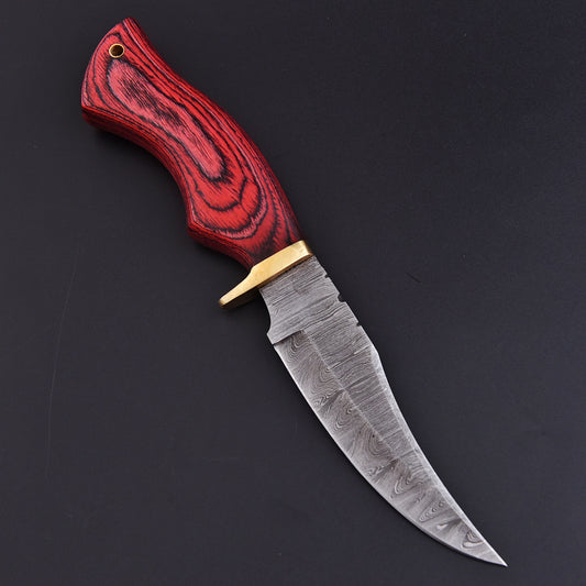 Handmade Damascus Camping Tactical Skinning Knife Wood Handle Brass Guard