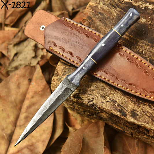 Handcrafted Double Edge Damascus Steel Blade Dagger Camel Bone Handle