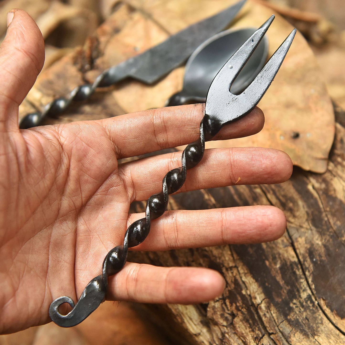 Handmade Outdoor Hunter Utensil Set Artisan Forged Cutlery Set