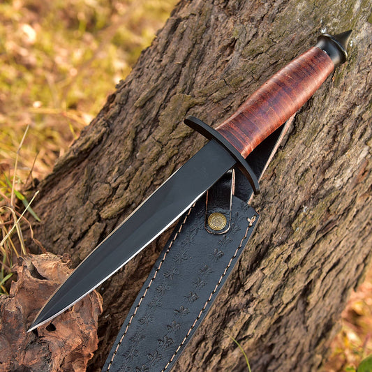 V-42 Dagger 440 Leather Replica US Special Forces WWII Fixed Knife x-726