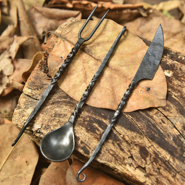 Heritage Hand Forged 3 Piece Cutlery Set Medieval Style Blacksmith Utensil Set