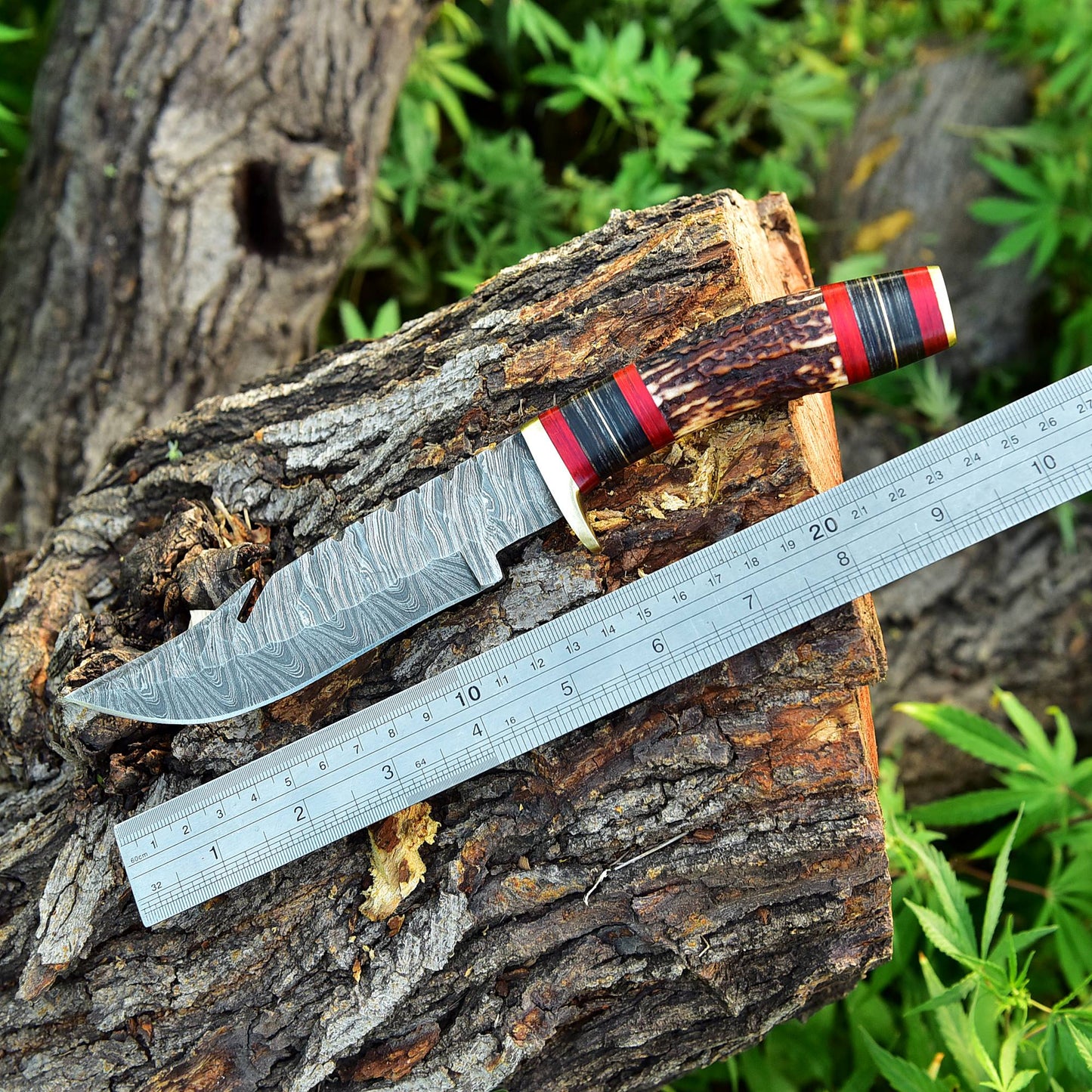 Custom Handmade Damascus Steel Gut Hook Blade Hunting Camping Knife