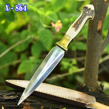 Handmade Carbon Steel High Polish Blade Hunting Dagger Knife Stage Handle