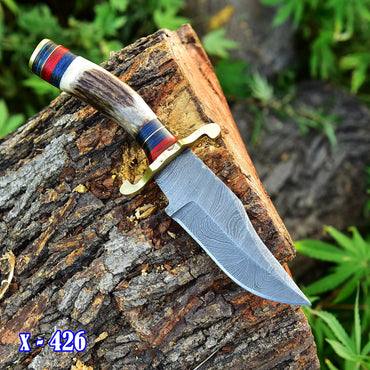 Custom Handmade Damascus Steel Blade Skinner Stage Brass Guard Handle