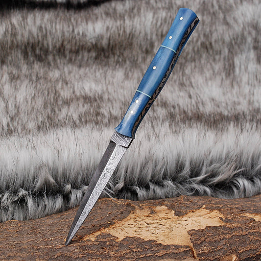 Handmade Damascus Knife Double Edged Fixed Blade Boot Knives - Camel Bone Handle x113