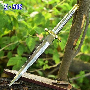 Handmade 1095 Carbon Steel Double Edge Blade Dagger Knife Brass Handle