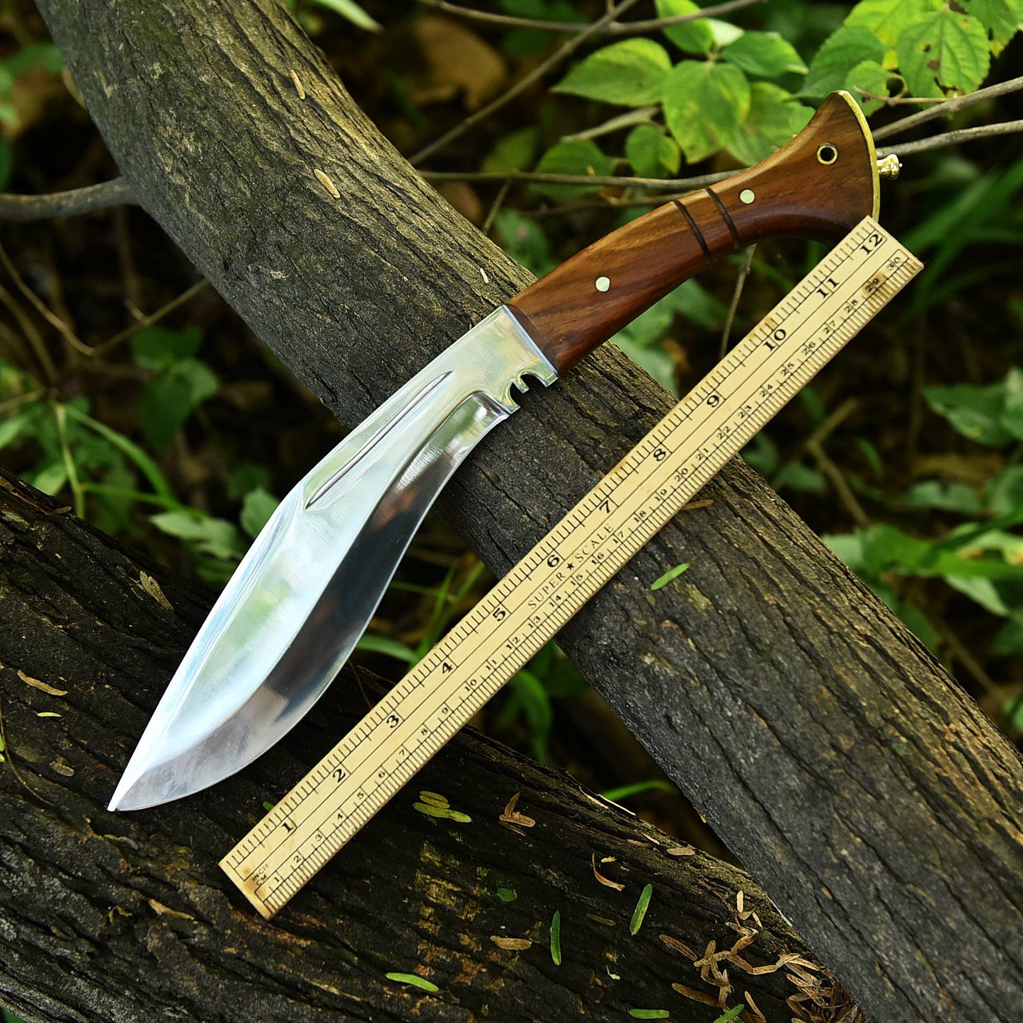 Custom Handmade Carbon Steel High Polish Gurkha Kukri Knife - With Leather Sheath