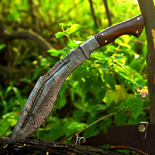 Handmade Damascus Steel jungle kukri knife Full Tang - Wood Handle