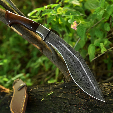 Handmade Damascus Steel jungle kukri knife Full Tang - Wood Handle
