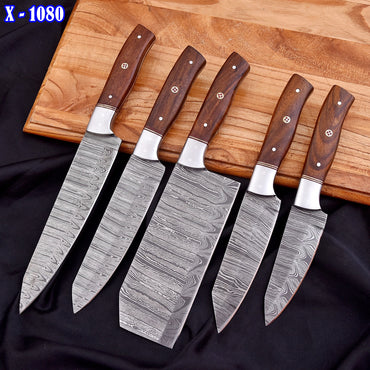 Handmade Forged Damascus Chef Knife Set Steel Bolster Wood Handle