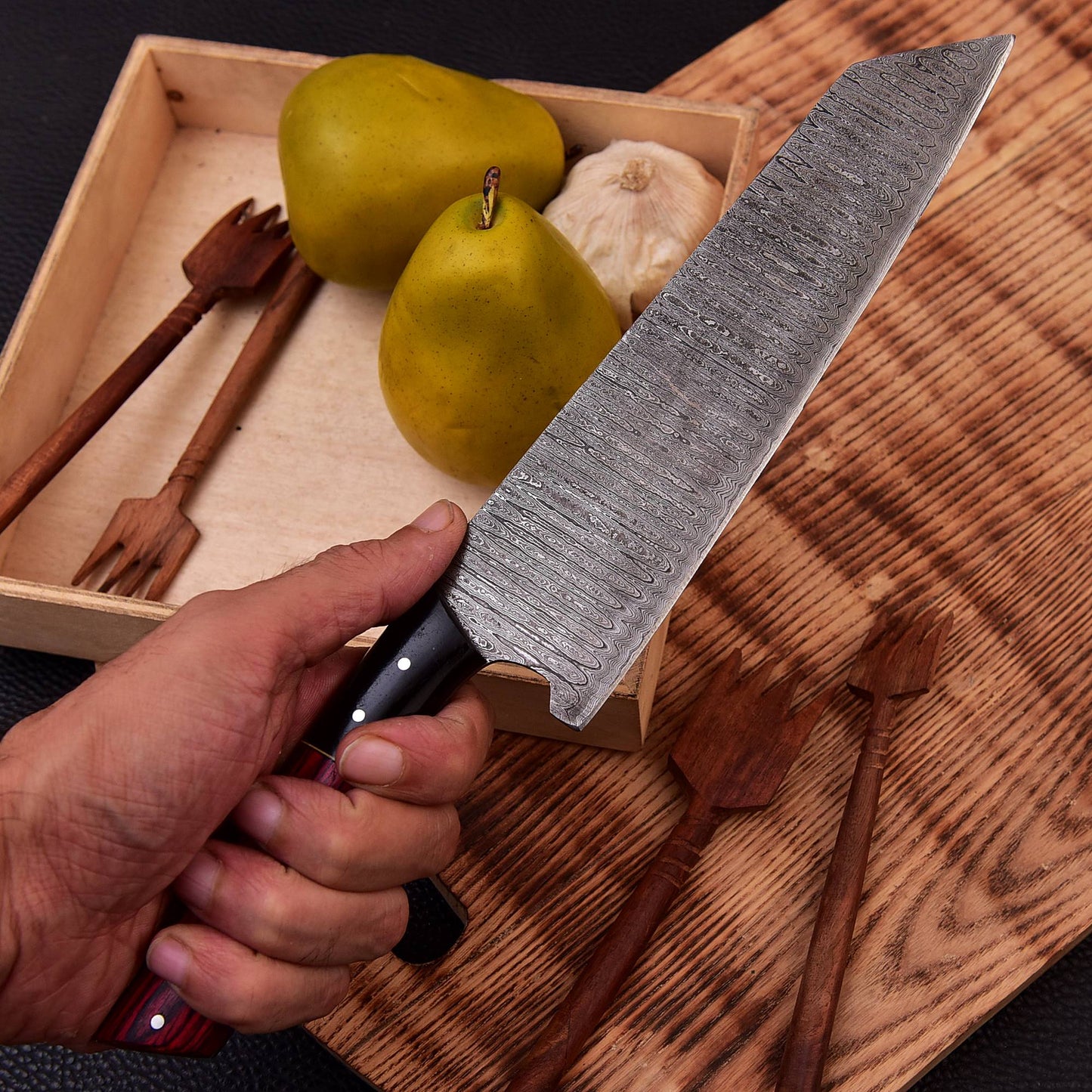 12" Handmade Damascus Steel Forged Chef Knife Resin & Wood Handle