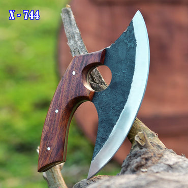 Handmade Carbon Steel Alaskan Ulu Knife Pizza Cutter - Wood Handle x-744