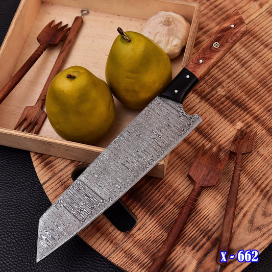 12" Handmade Damascus Chef Knife Wood & Horn Handle, 8" inch Damascus Blade VG10 Cooking Knife
