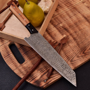 12" Handmade Damascus Chef Knife Wood & Horn Handle, 8" inch Damascus Blade VG10 Cooking Knife
