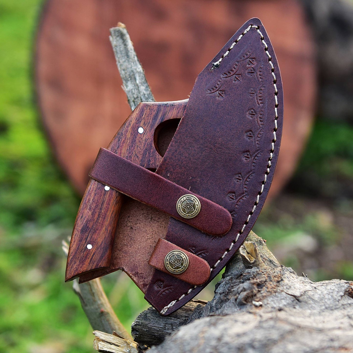 Handmade Carbon Steel Alaskan Ulu Knife Pizza Cutter - Wood Handle x-744