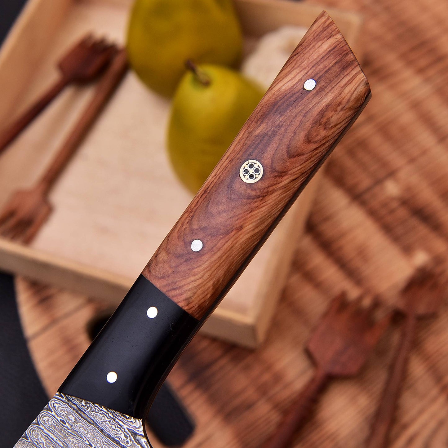 12" Handmade Damascus Chef Knife Wood & Horn Handle, 8" inch Damascus Blade VG10 Cooking Knife