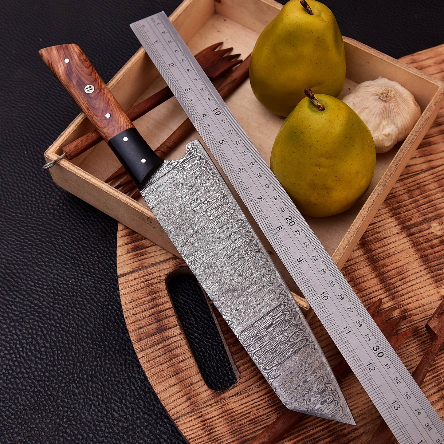 12" Handmade Damascus Chef Knife Wood & Horn Handle, 8" inch Damascus Blade VG10 Cooking Knife