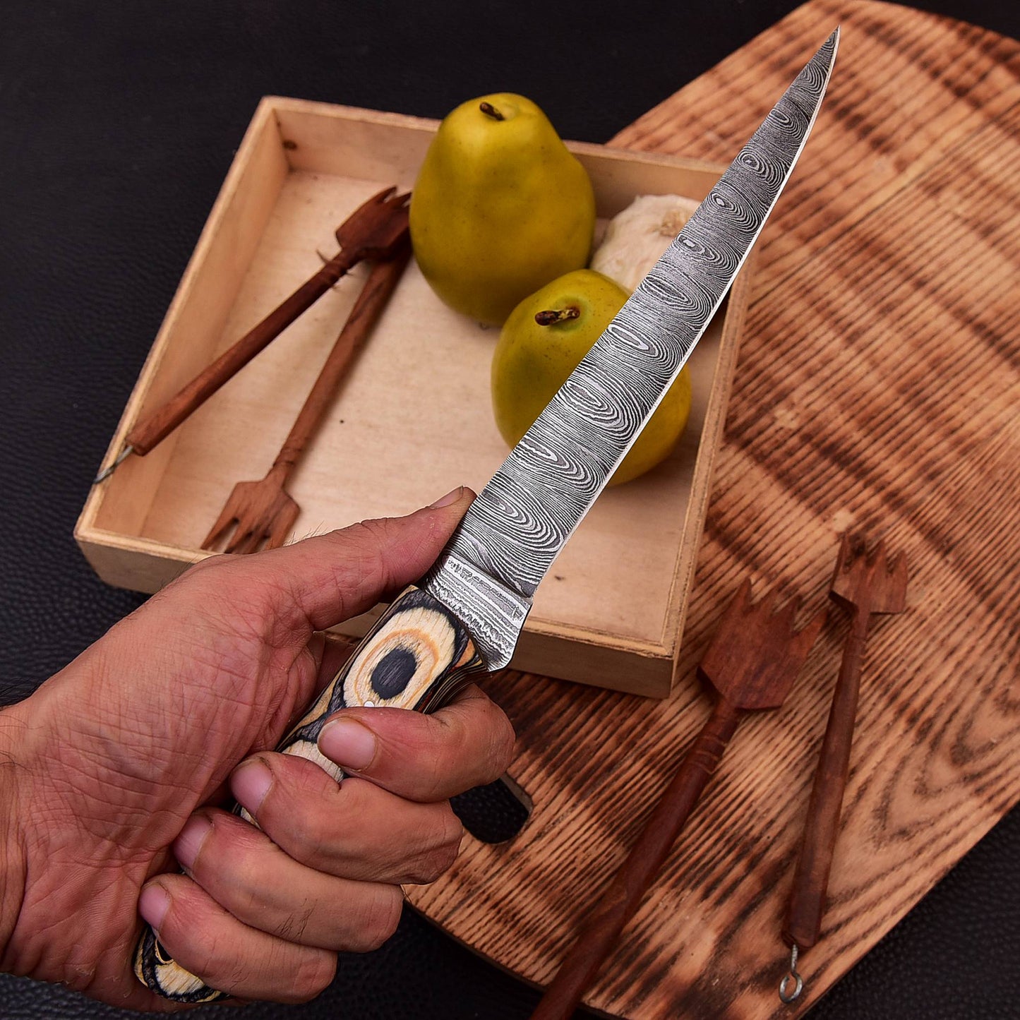 12" Handmade Fillet Damascus Chef Knife Wood Handle x-665