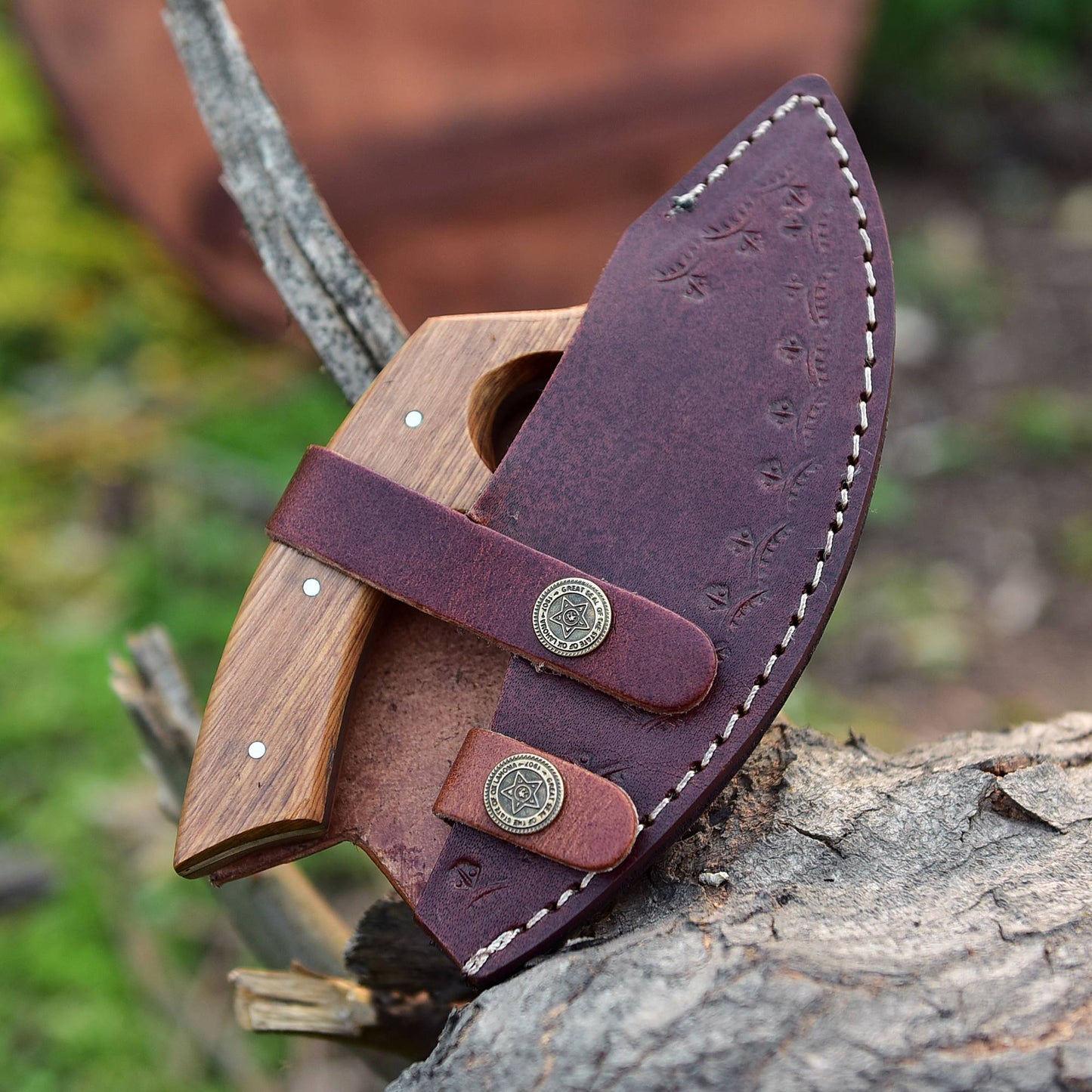 Handmade Carbon Steel Ulu Chef Knife - with Leather Sheath