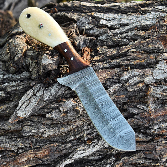 Custom Handmade Damascus Steel Blade Skinner Knife Outdoor Hunting