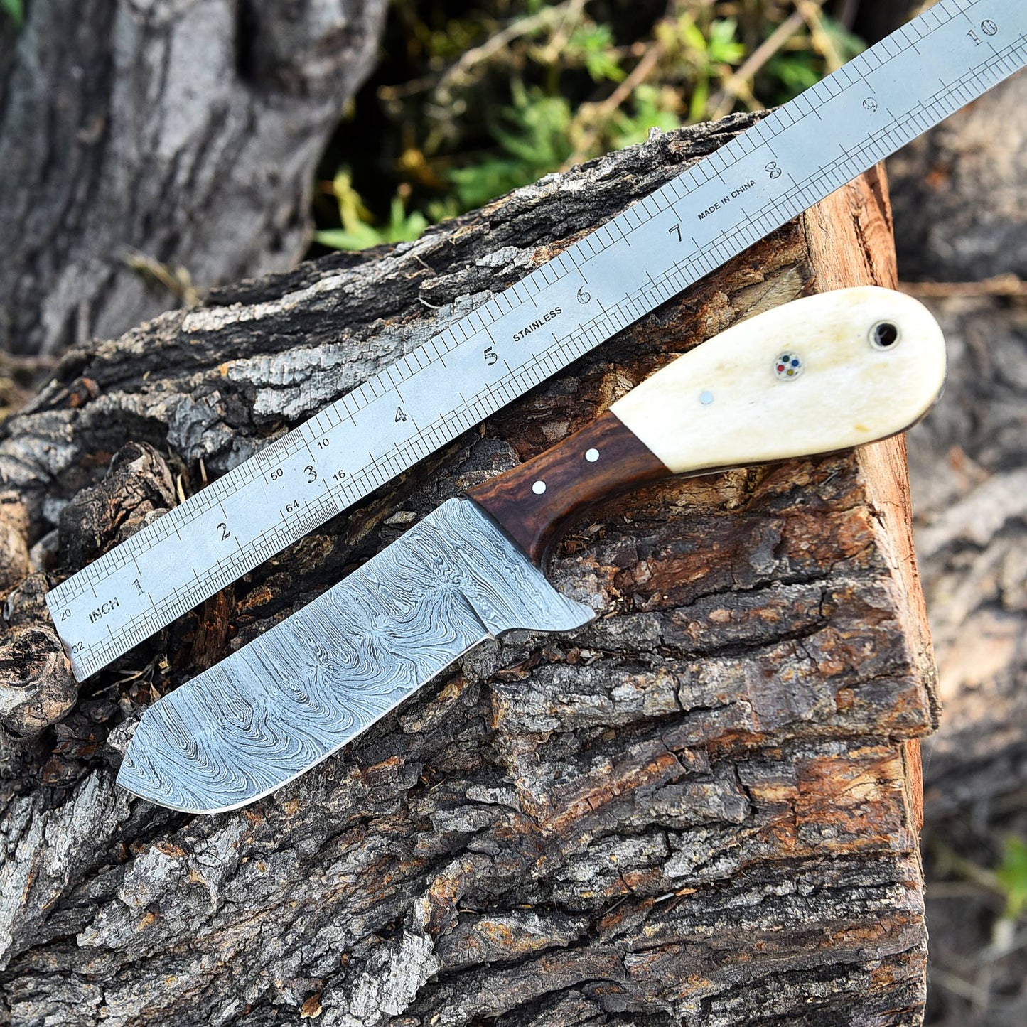 Custom Handmade Damascus Steel Blade Skinner Knife Outdoor Hunting
