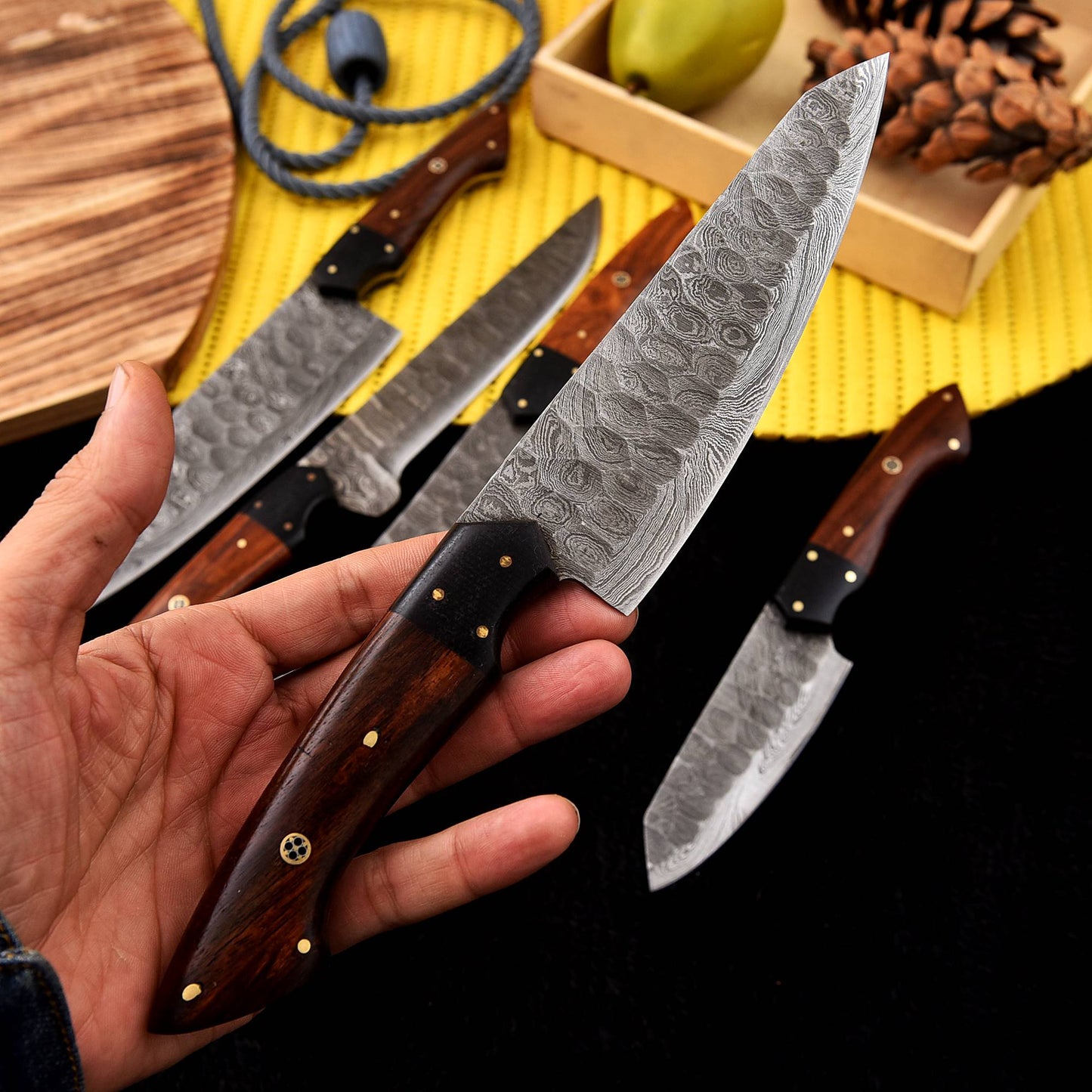 Handcrafted Damascus Steel Gyuto Chef's Knife Kitchen Knives Set x-223