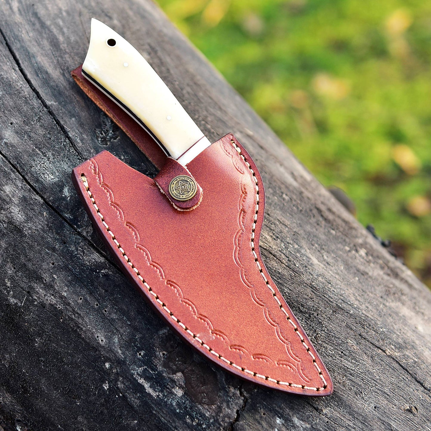 Alaskan Ulu Knife - Authentic Damascus Arctic Cutting Tool with Rich Heritage Bone Handle x-747