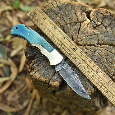 Custom Handmade Damascus Steel Blade Folding Pocket Knife With Sheath