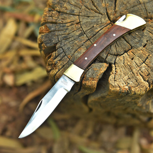 Classic Handmade 1095 Carbon Steel Folding Blade Pocket Knife Wood Handle