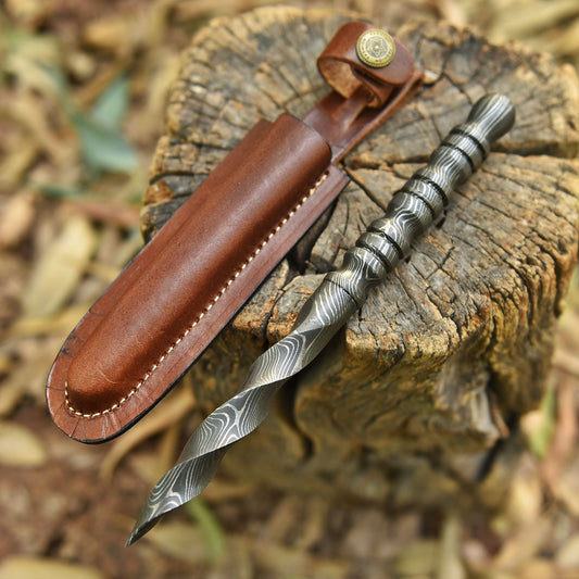 Collector Grade Handmade Damascus Steel Twist Dagger With Sheath