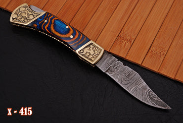Custom Handmade Damascus Steel Folding Pocket Knife With Sheath