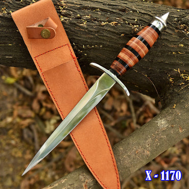 Classic Handcrafted Double Edge Fixed Blade Dagger Leather Resin Handle