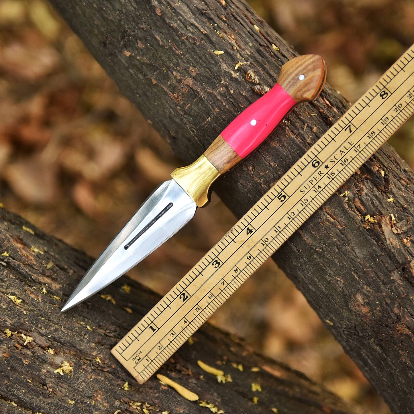 Elite Handcrafted Double Edge Dagger Knife Resin Wood Brass Bolster Handle