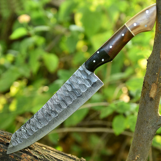 Custom Handmade Damascus Steel Blade Chef Kitchen Knife Wood Resin Handle