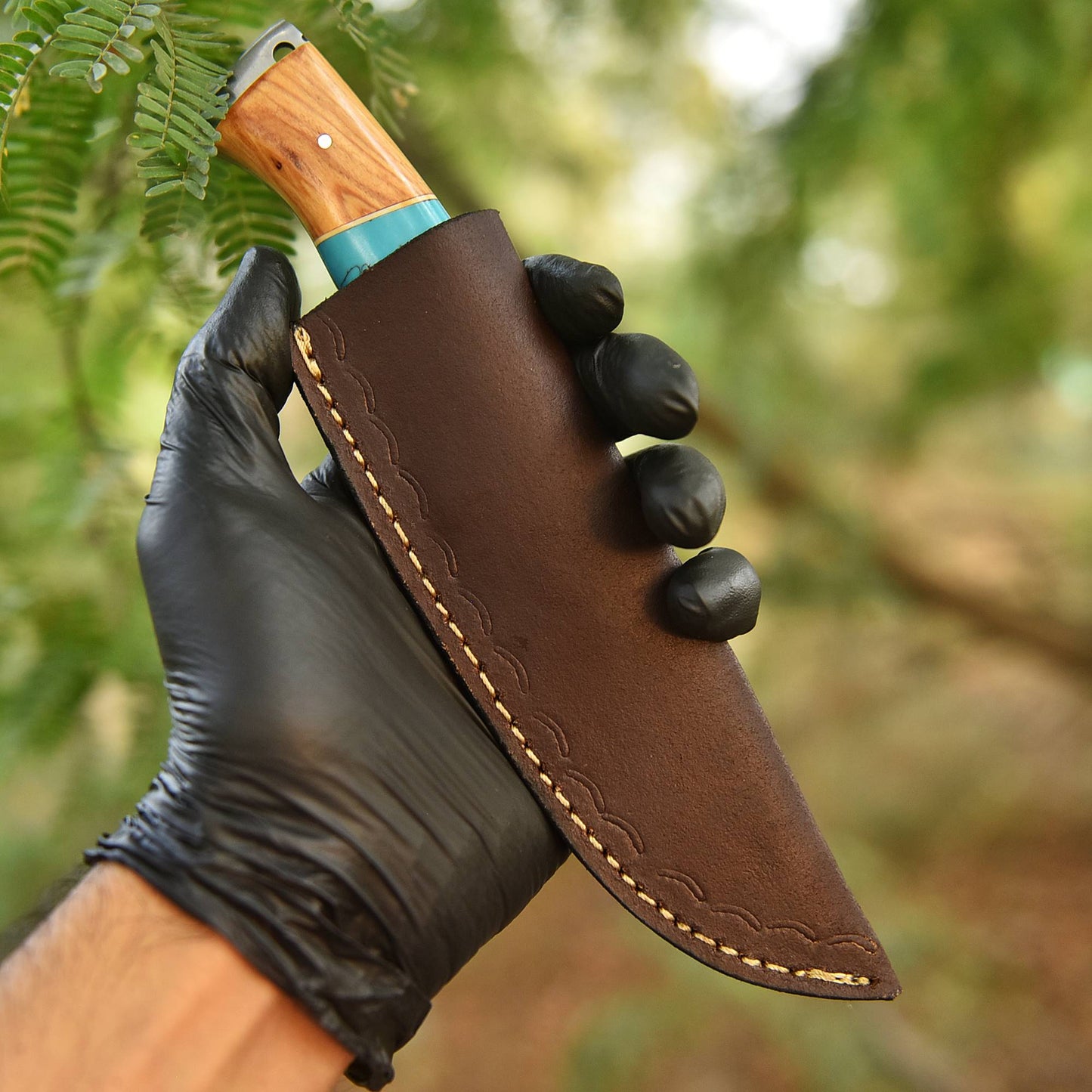 Elite Handmade Damascus Steel Gut Hook Skinning Knife Wood Resin Handle