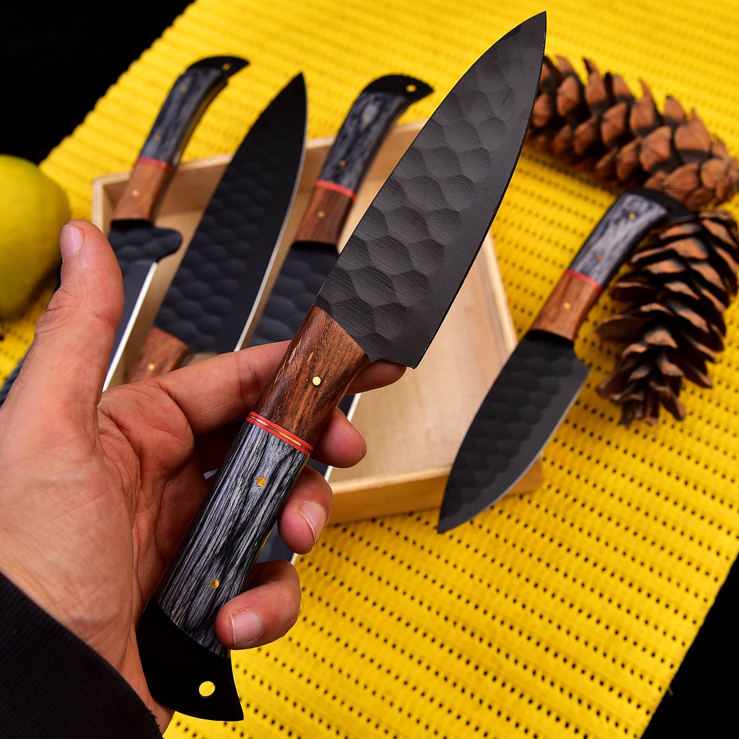 German Chef Knives Set Carbon Steel Black Powder Coating Blade Chef Knives Set X-259