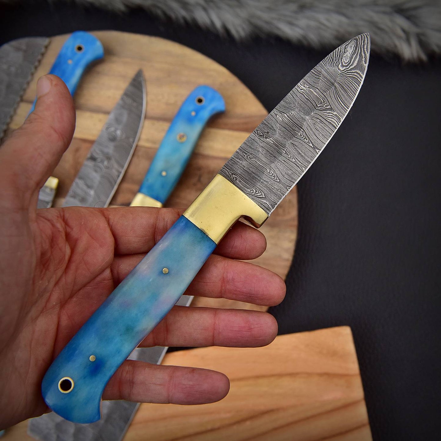 Custom Handcrafted 5 Piece Damascus Steel Knife Set Kitchen Chef Knives