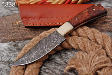 EDC Hand Forged Damascus Steel Blade Outdoor Adventure Skinner Knife