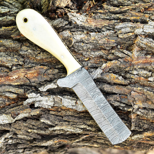 Handmade Damascus Steel Blade Hunting Camping Skinner Knife Camel Bone Handle