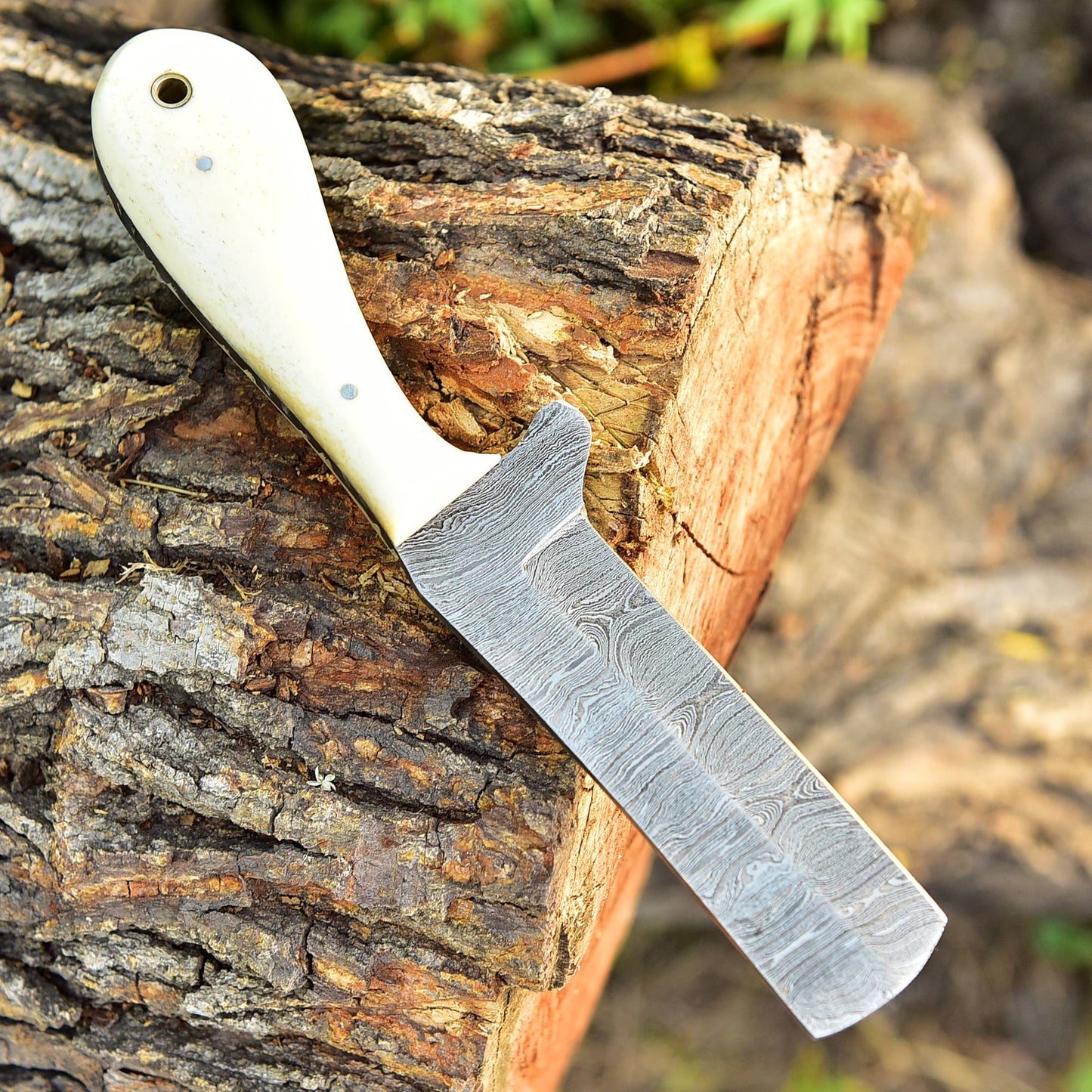 Handmade Damascus Steel Blade Hunting Camping Skinner Knife Camel Bone Handle
