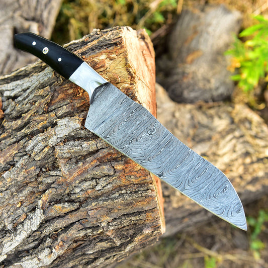 12" Handmade Damascus Chef Knife Buffalo Horn Handle, 8" inch Damascus Blade VG10 Cooking Knife