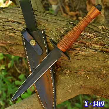 13" Handmade Carbon Steel Powder Coat Dagger Full Tang Knife With Leather Sheath