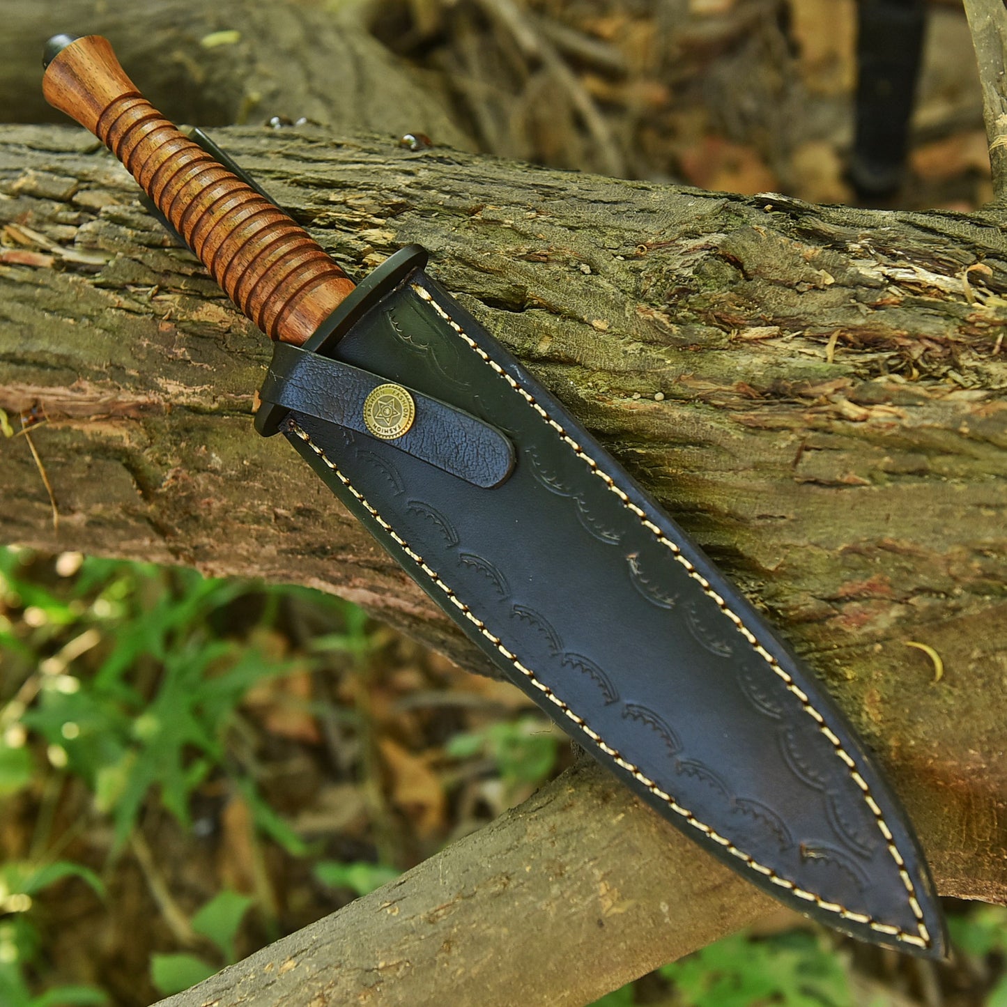 13" Handmade Carbon Steel Powder Coat Dagger Full Tang Knife With Leather Sheath