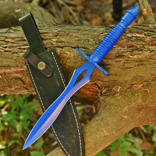 Tactical EDC Handcrafted Carbon Steel Double Edge Blade Dagger Knife With Sheath