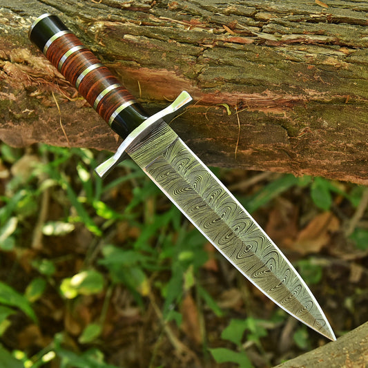 Handmade Damascus Steel Double Edge Blade Dagger Knife Steel Resin Leather Handle