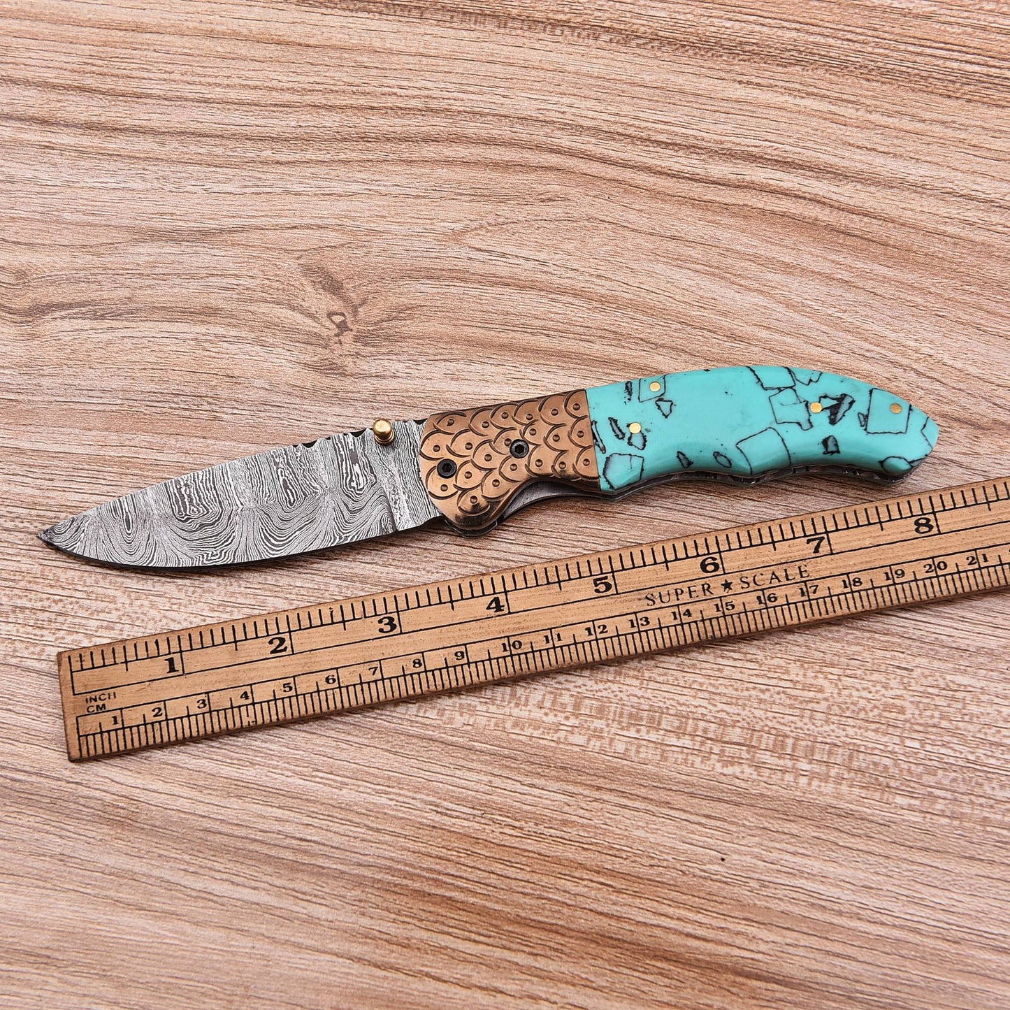 Handmade Damascus Pocket Knife Folding Pocket Knife Resin Handle