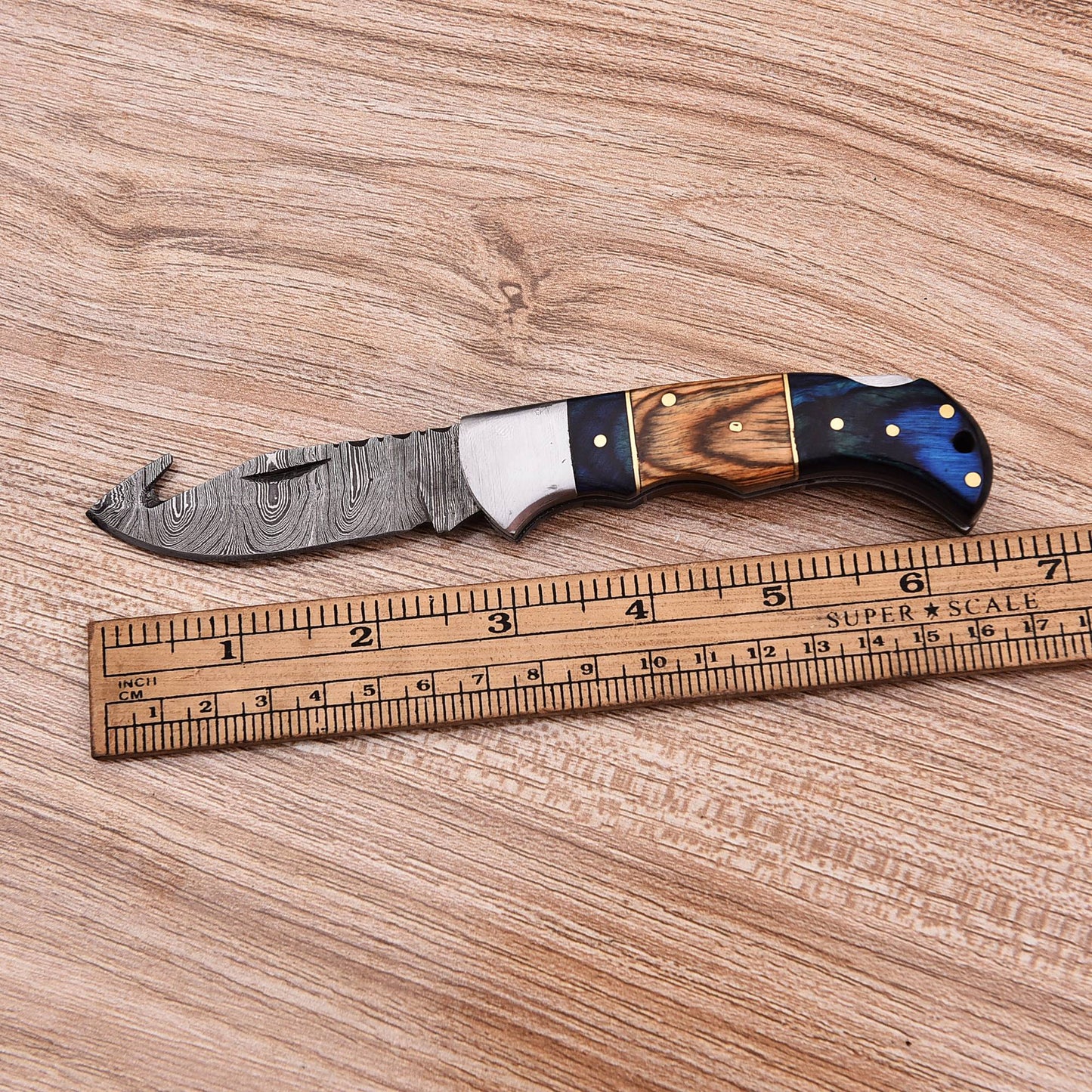 Handmade Hiking Adventure Damascus Steel Blade Pocket Knife Wood Handle