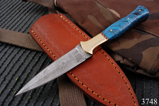 Custom Handmade Damascus Steel Double Edge Blade Dagger Resin Brass Handle